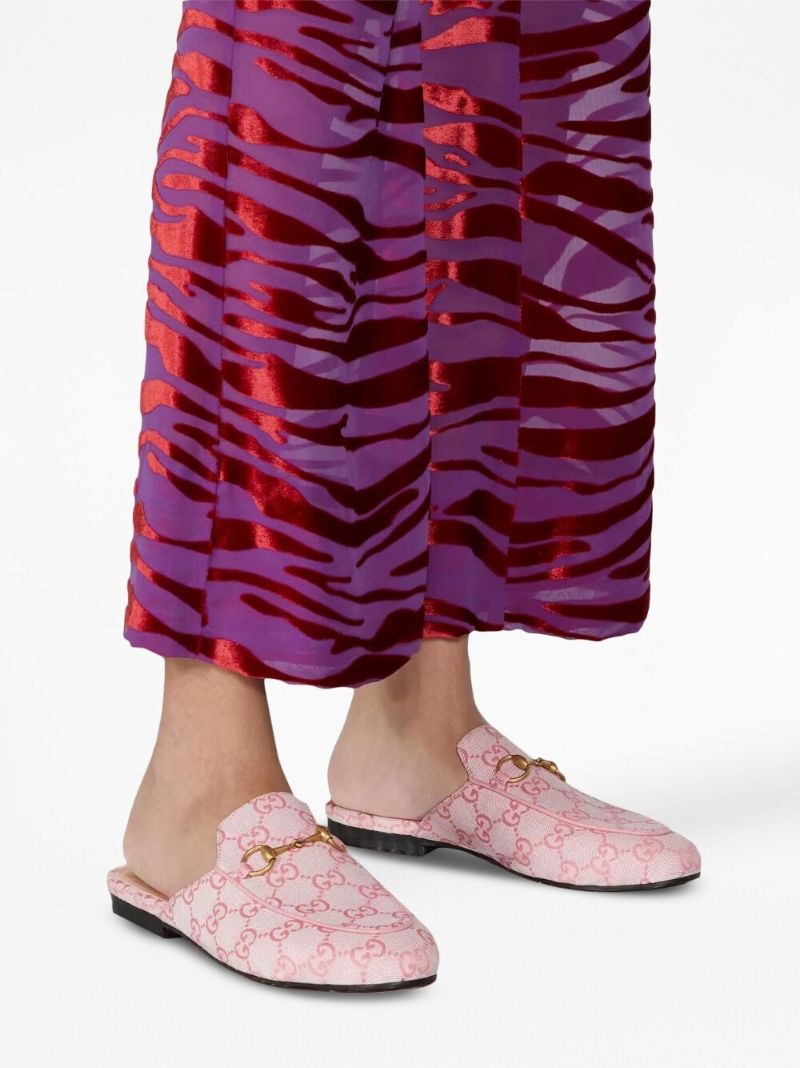 Pink Princetown Gg Canvas Slippers