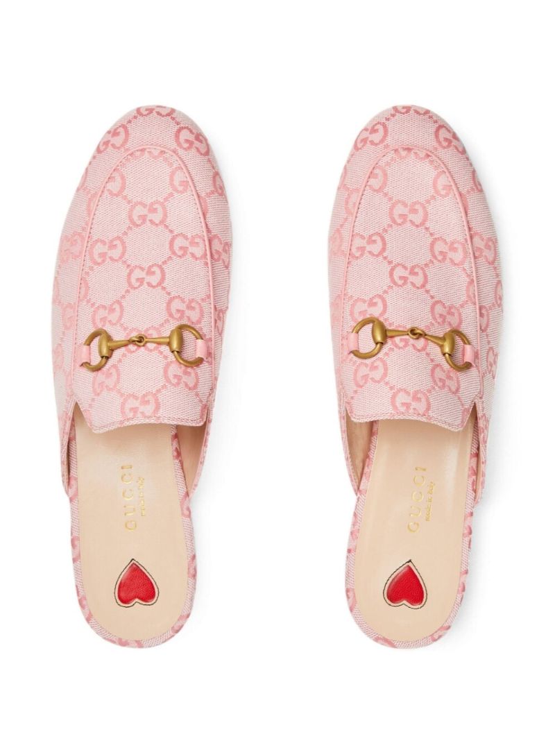 Pink Princetown Gg Canvas Slippers
