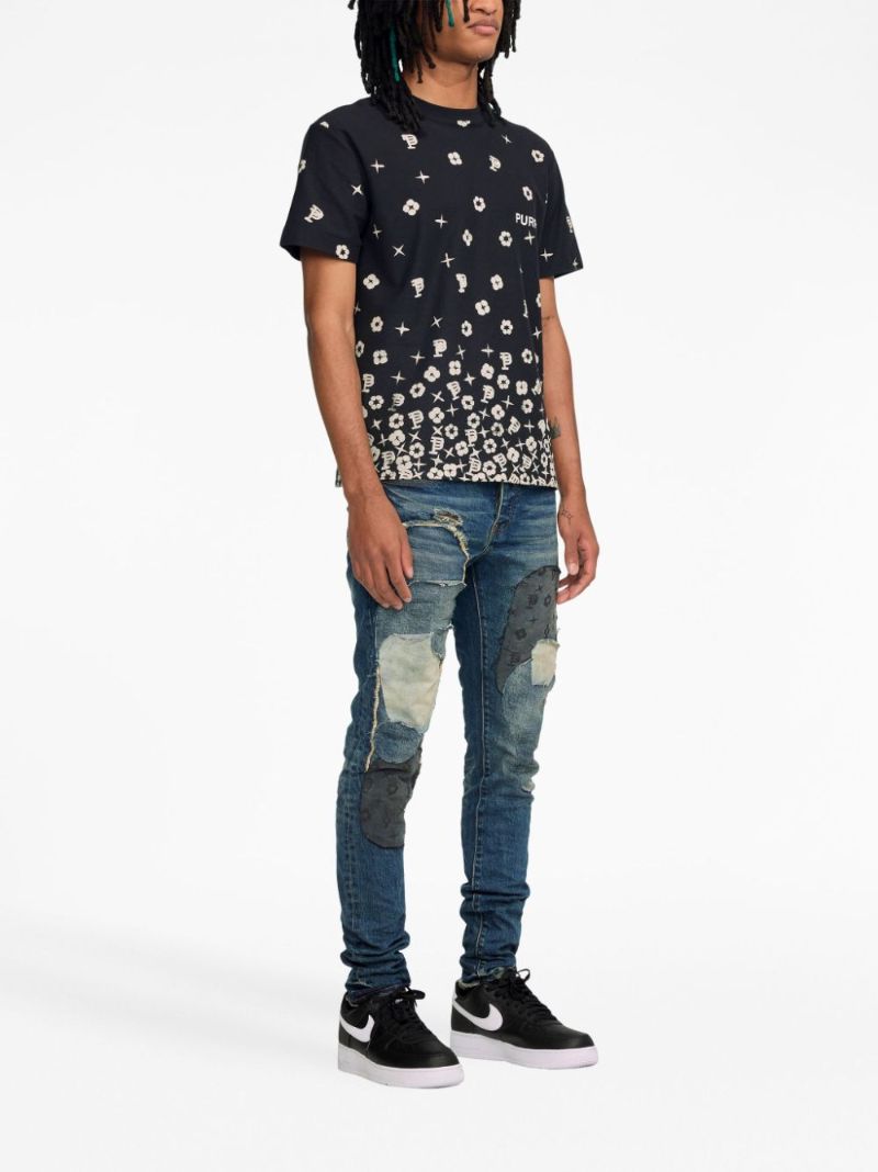 Blue Patch-detail Skinny Jeans