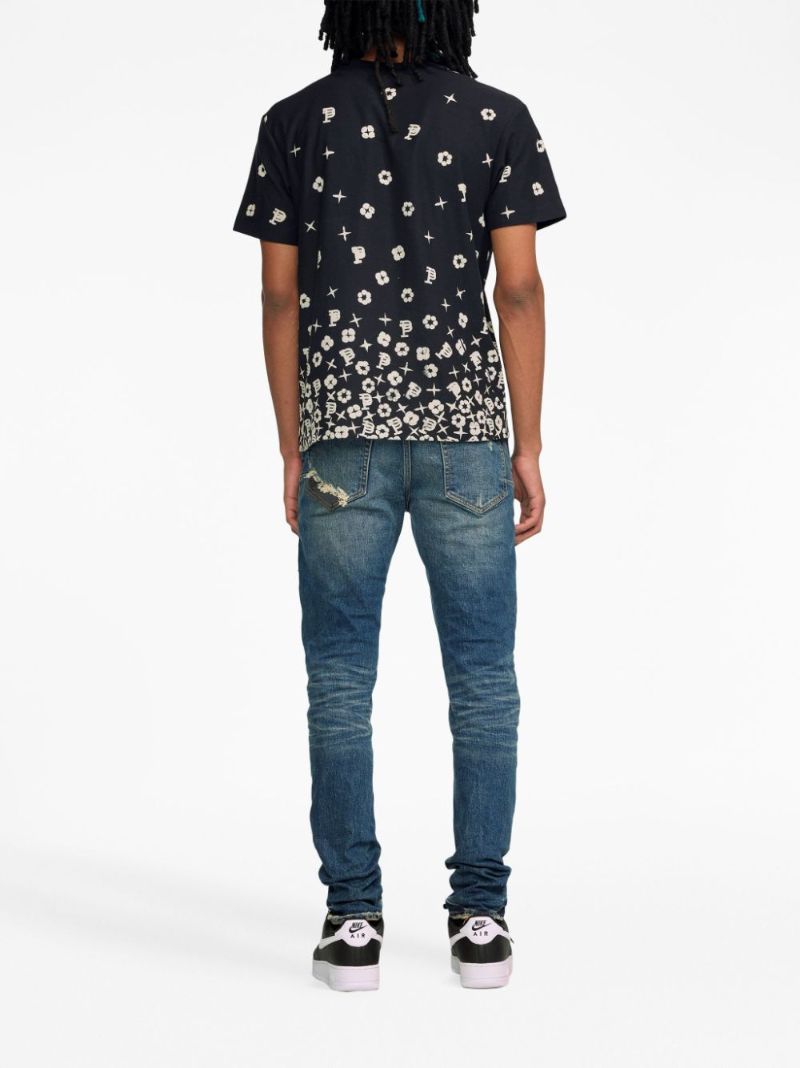 Blue Patch-detail Skinny Jeans