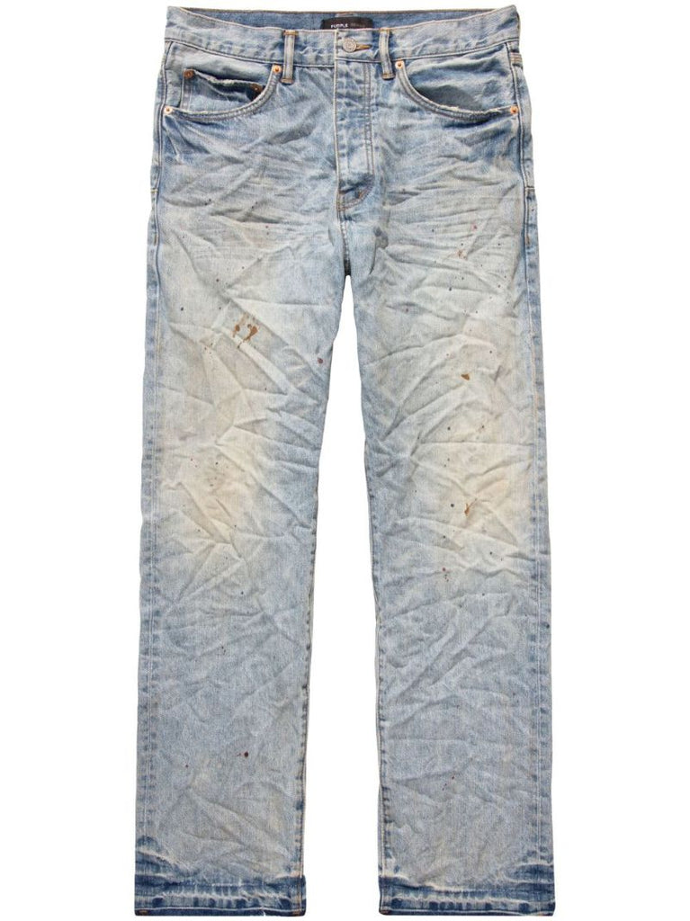 Blue P011 Crinkled Straight-leg Jeans