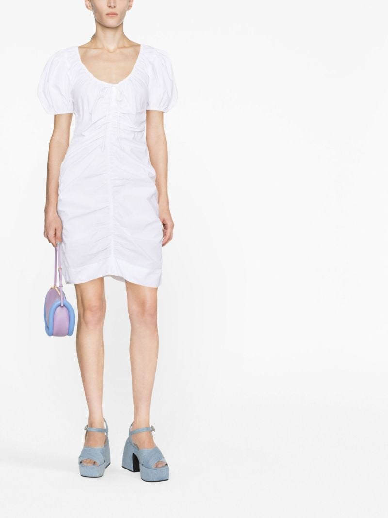 White Ruched Puff Sleeve Mini Dress