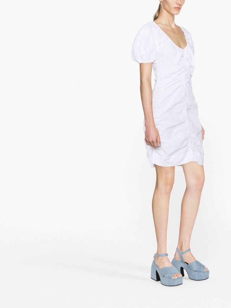 White Ruched Puff Sleeve Mini Dress