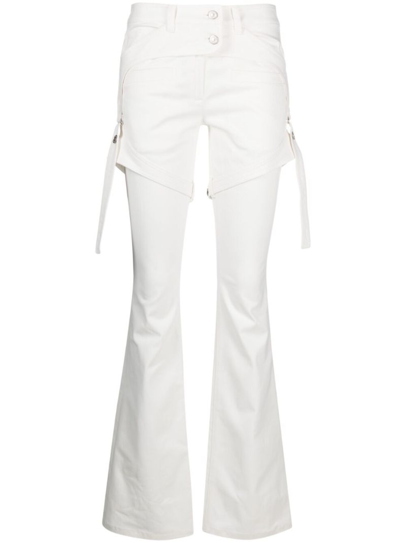 White Harness Detail Flared Trousers