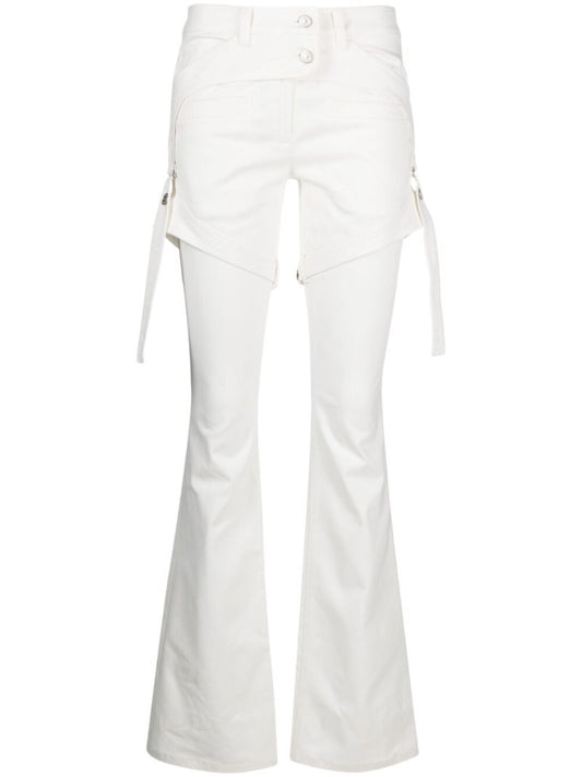 White Harness Detail Flared Trousers