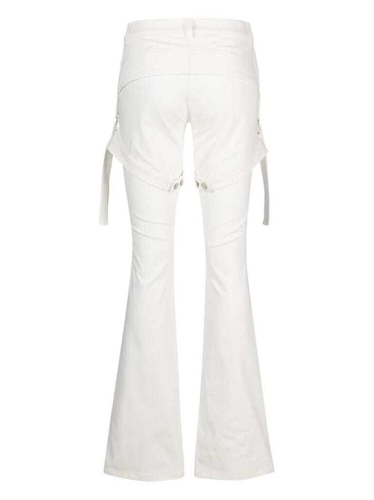 White Harness Detail Flared Trousers