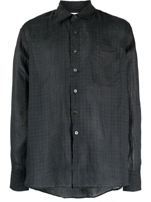 Grey Above Ramie Checked Shirt