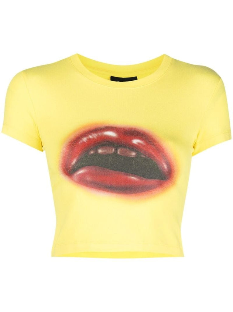 Yellow Bloody Mouth Cropped T-shirt