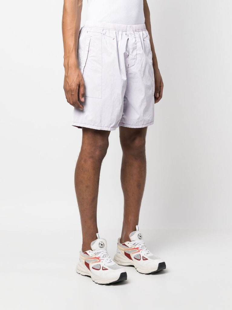 White Logo Print Shorts
