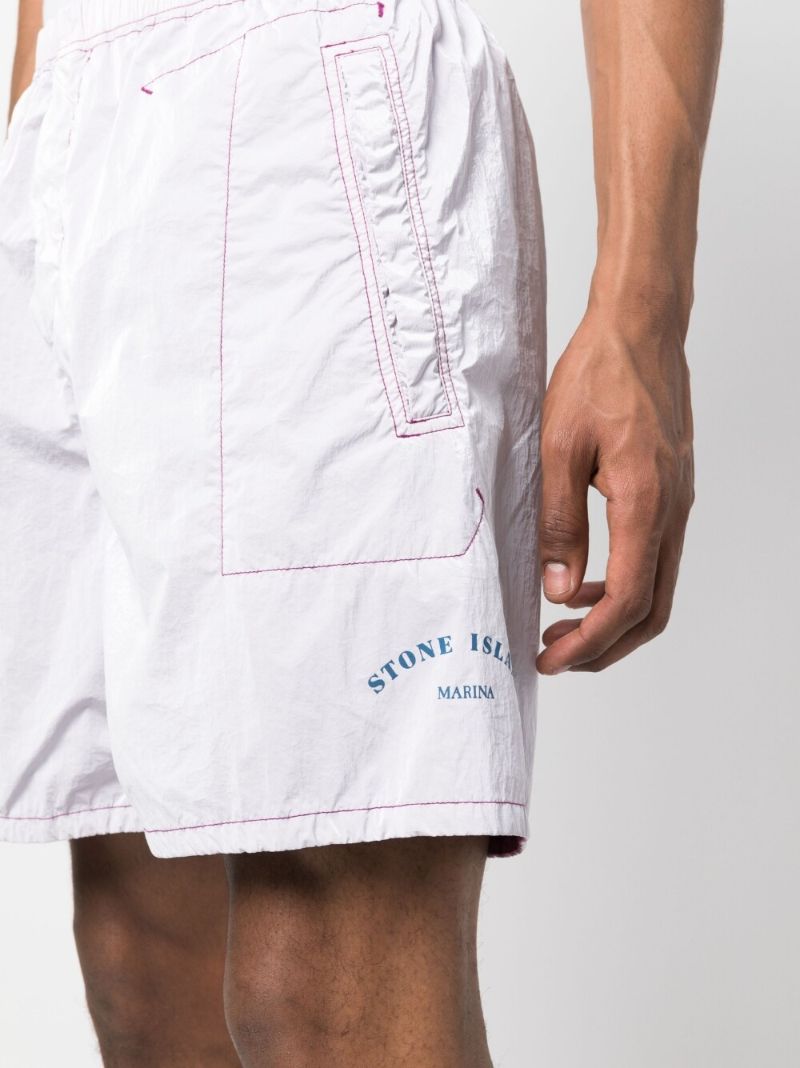 White Logo Print Shorts