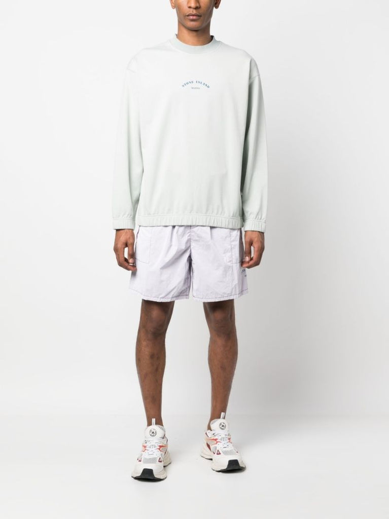 White Logo Print Shorts