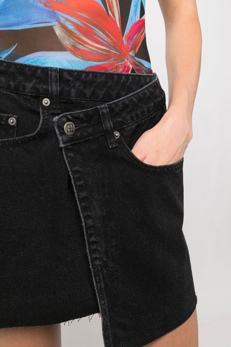 Black Rap Denim Mini Skirt