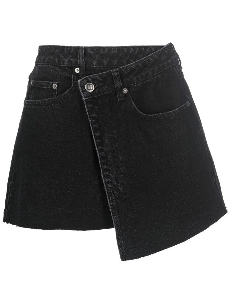 Black Rap Denim Mini Skirt
