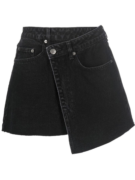 Black Rap Denim Mini Skirt