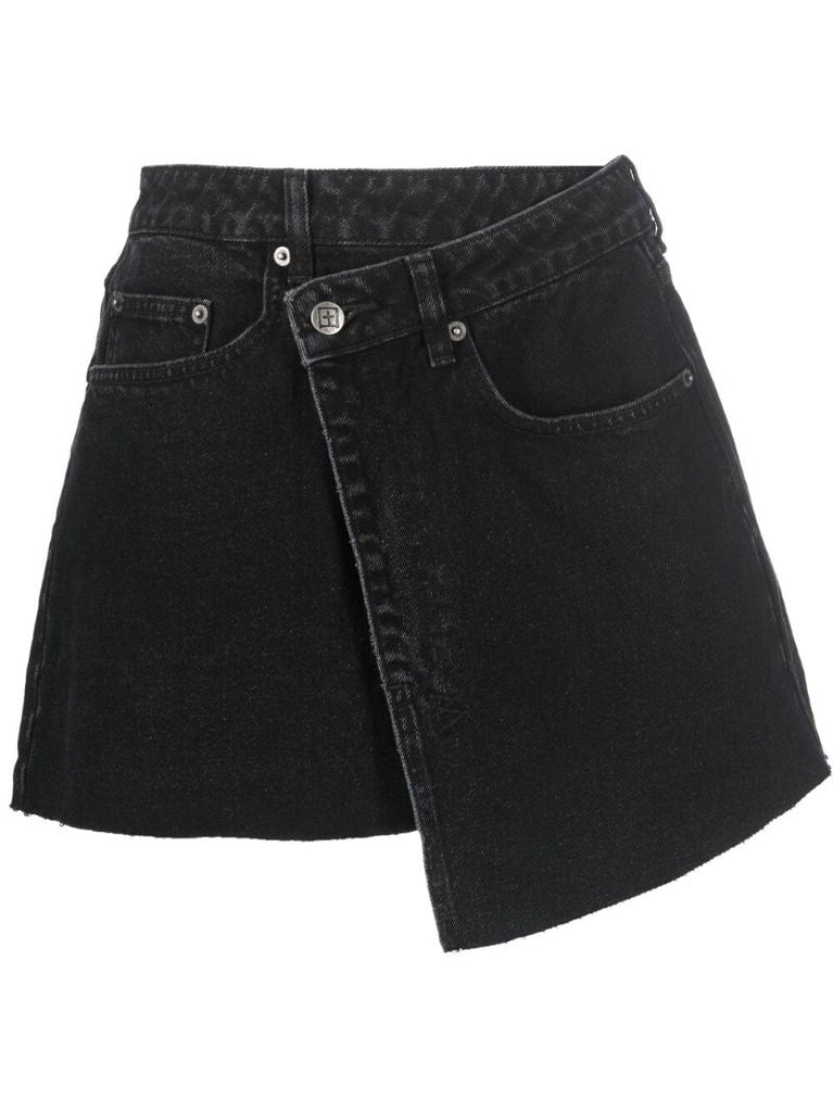 Black Rap Denim Mini Skirt