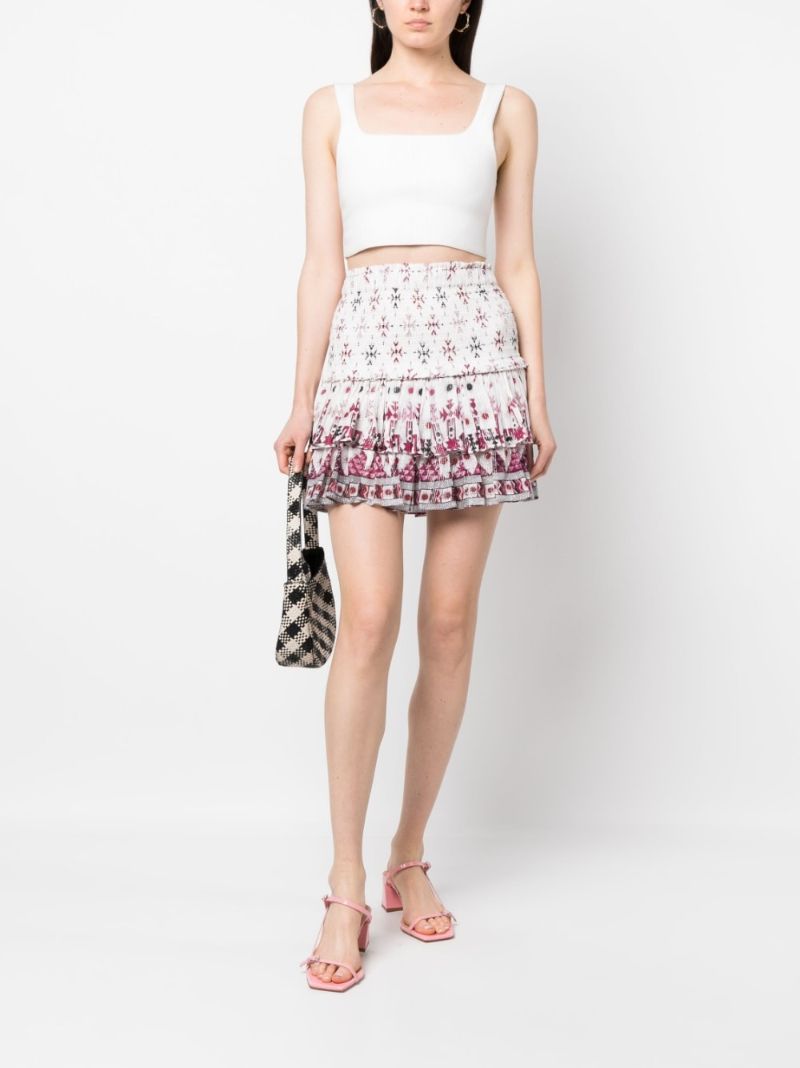 White Geometric Print Ruffled Skirt