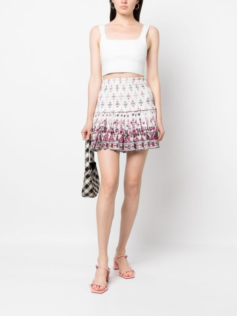 White Geometric Print Ruffled Skirt