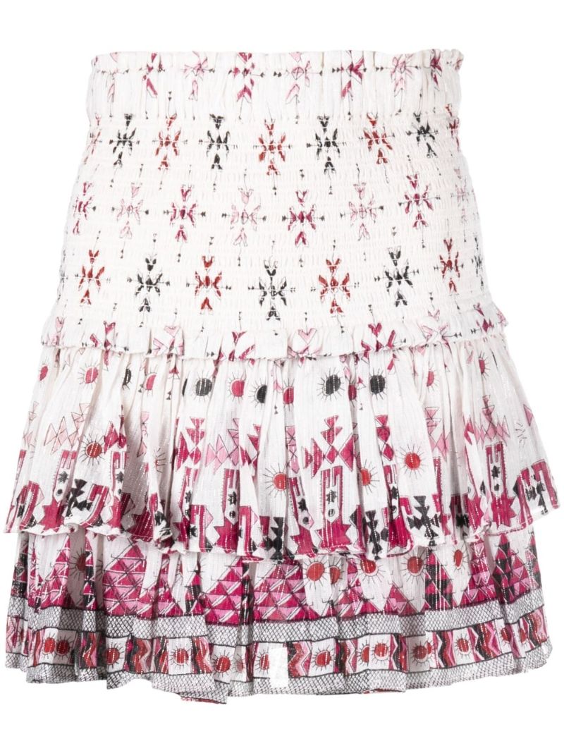 White Geometric Print Ruffled Skirt