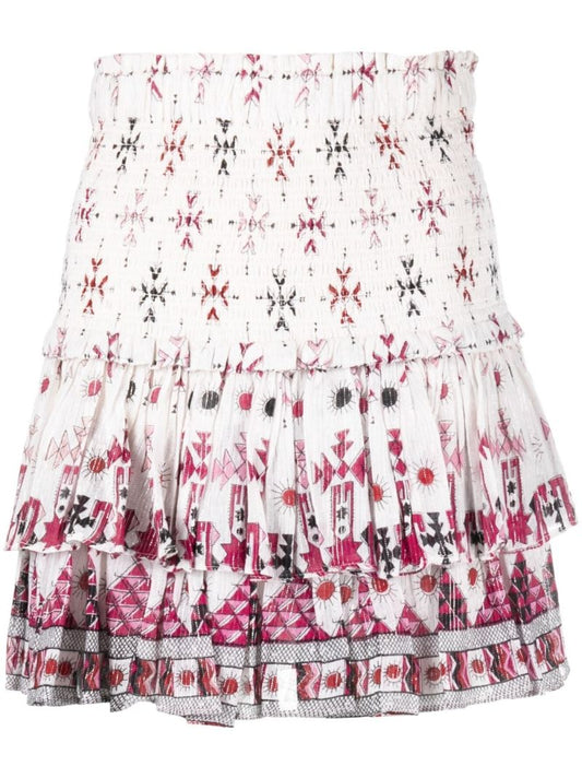 White Geometric Print Ruffled Skirt