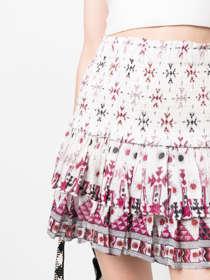 White Geometric Print Ruffled Skirt