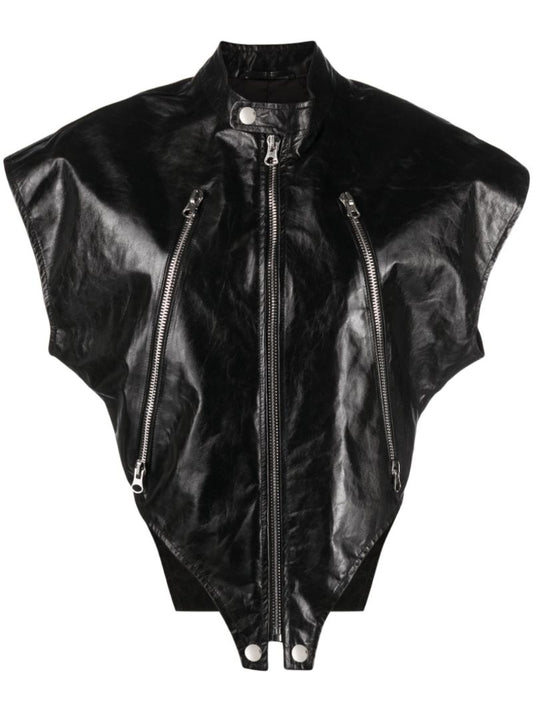 Black Hybrid Leather Gilet