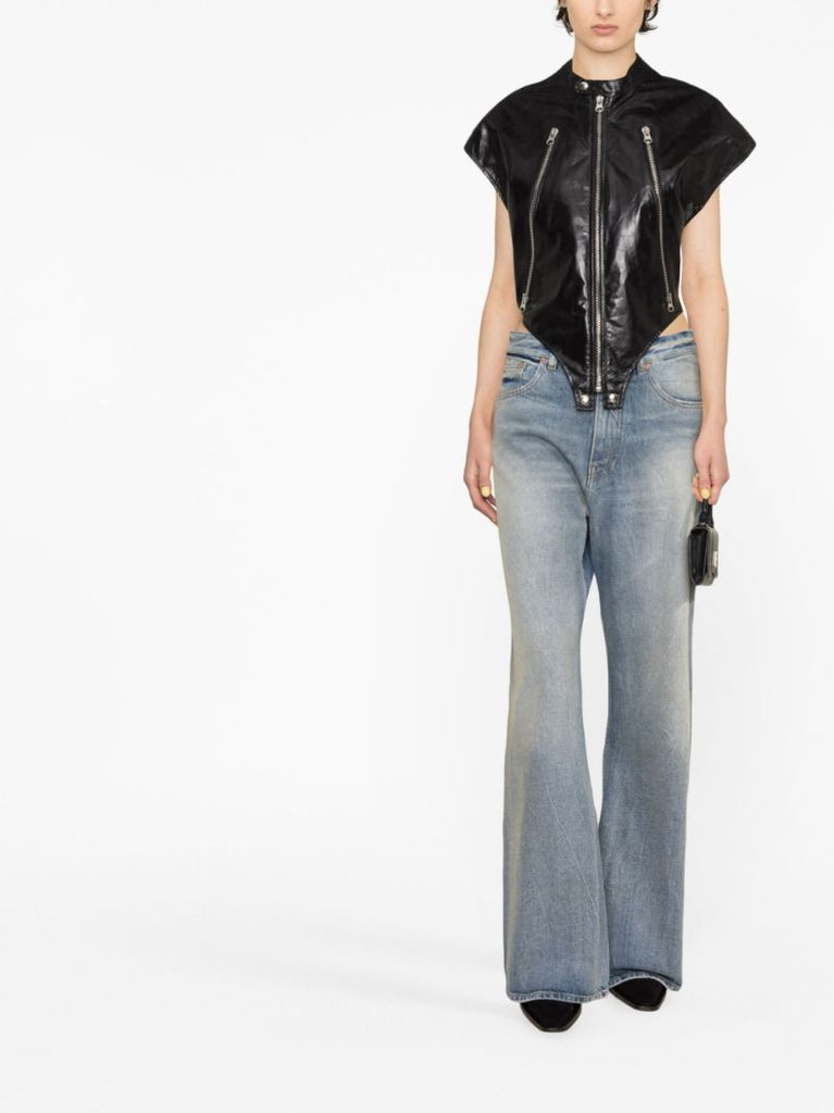Black Hybrid Leather Gilet