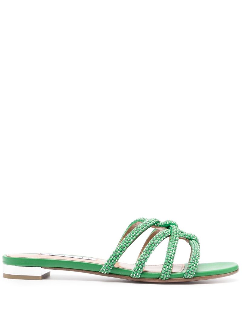 Green Moondust Embellished Flat Sandals