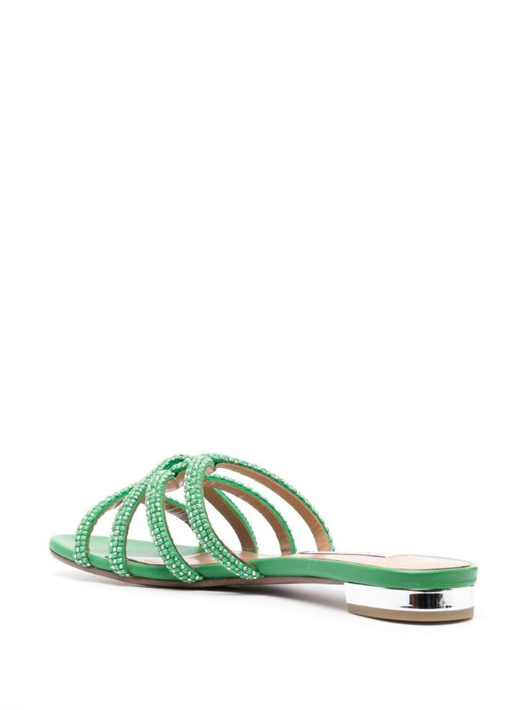 Green Moondust Embellished Flat Sandals