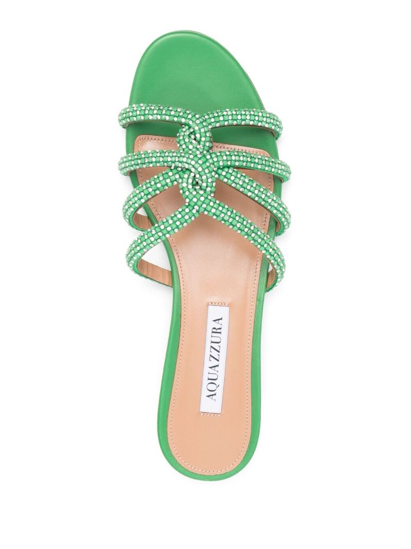 Green Moondust Embellished Flat Sandals