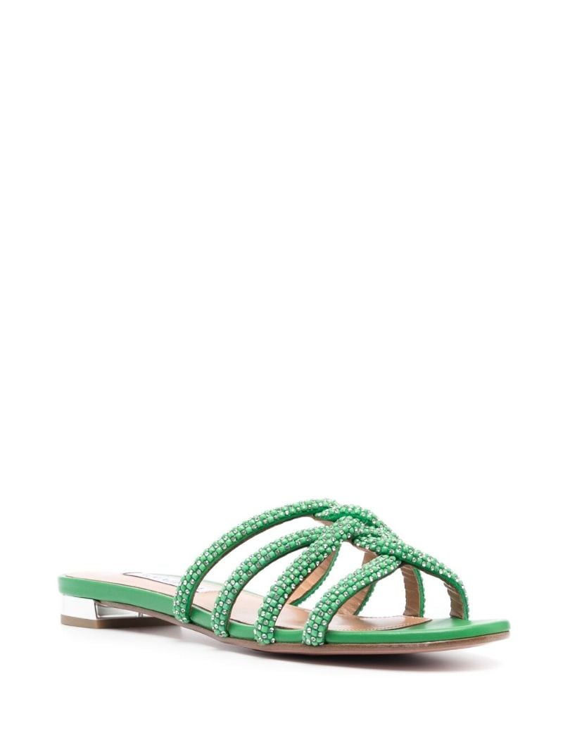 Green Moondust Embellished Flat Sandals