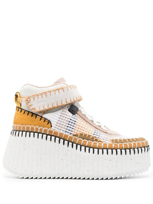 White Nama Wedge Sneakers