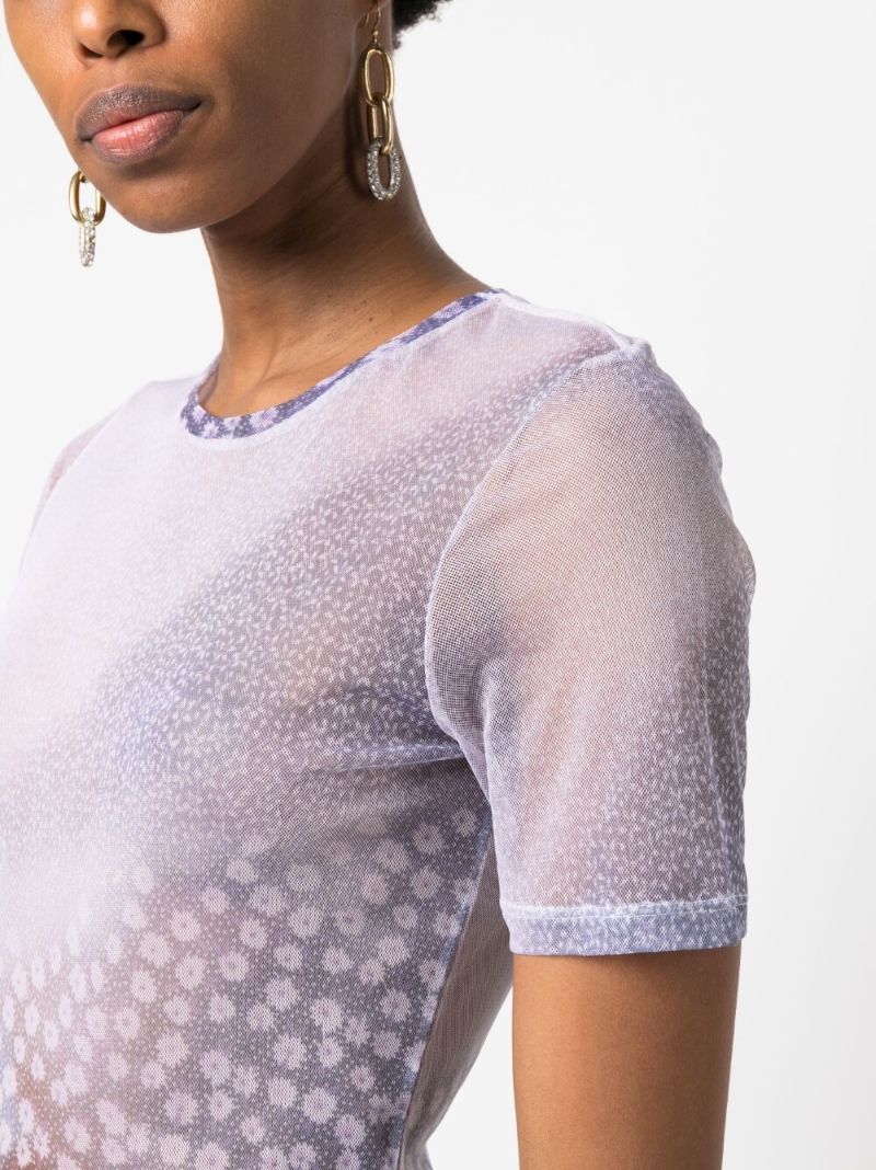 Purple Light Flowers Print T-shirt