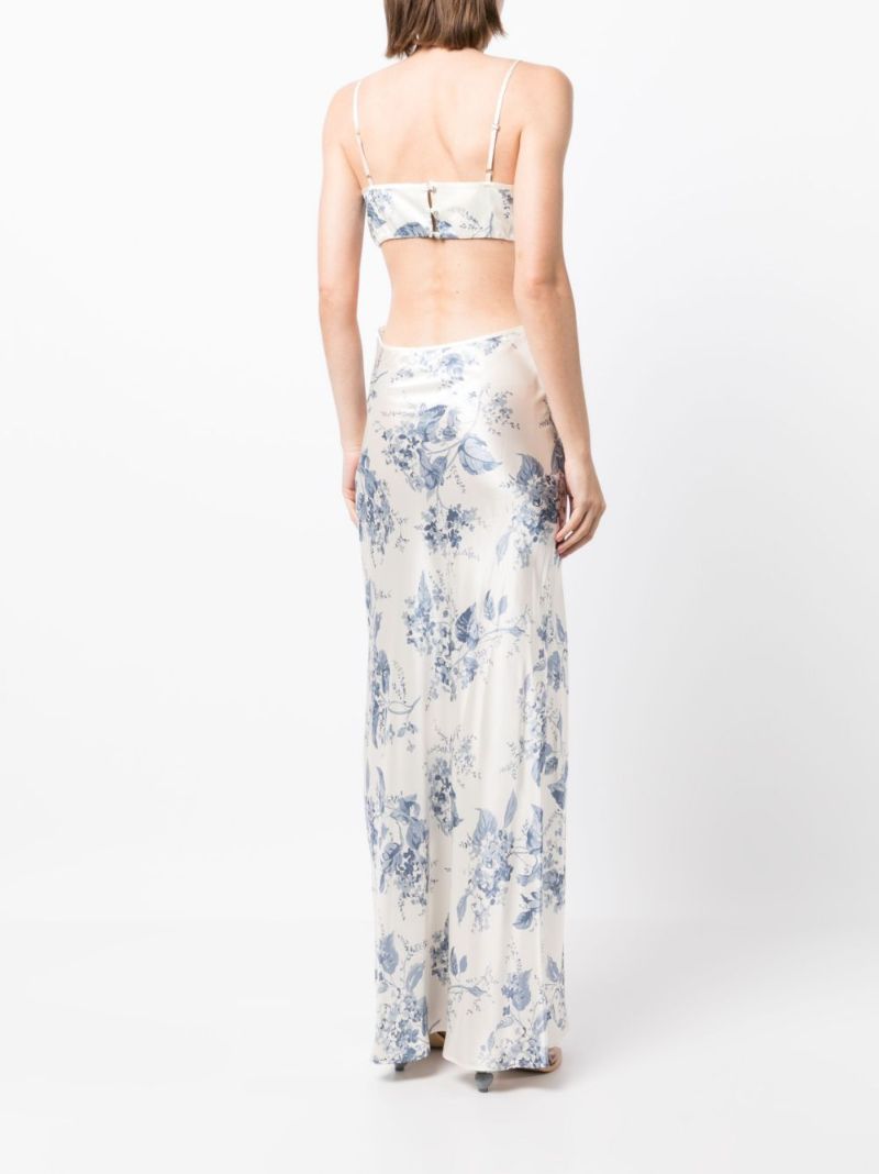 White Poppies Floral Print Silk Dress