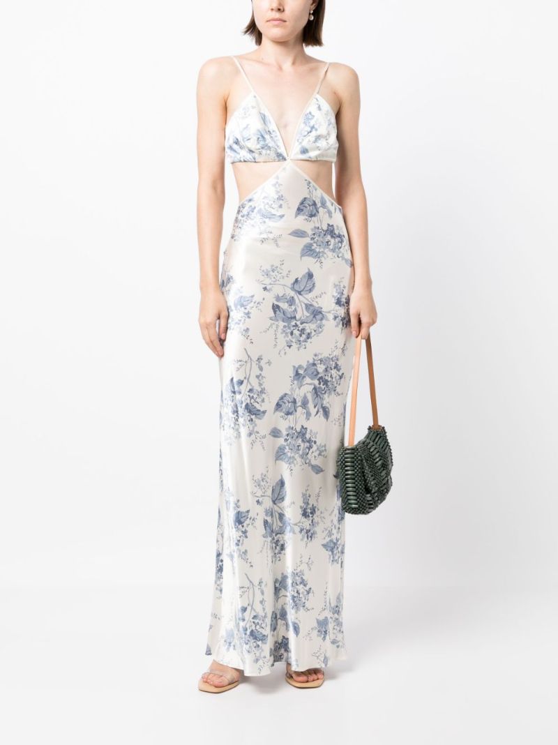 White Poppies Floral Print Silk Dress