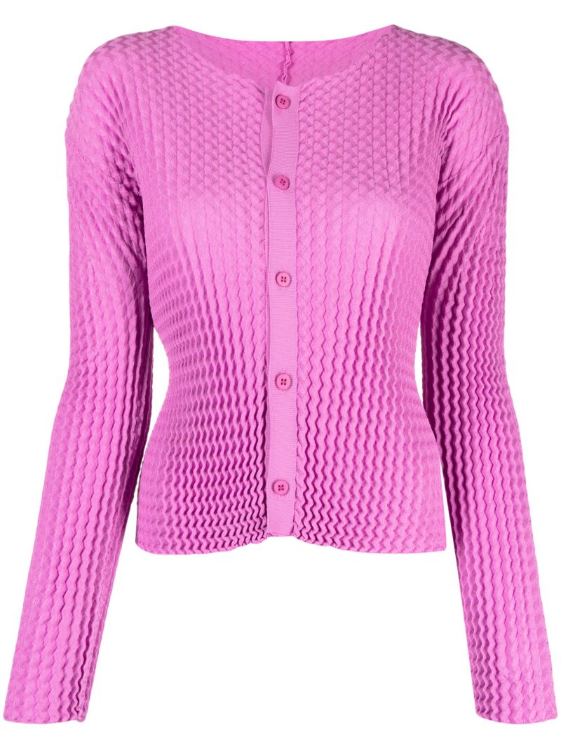 Pink Spongy Pleated Cardigan