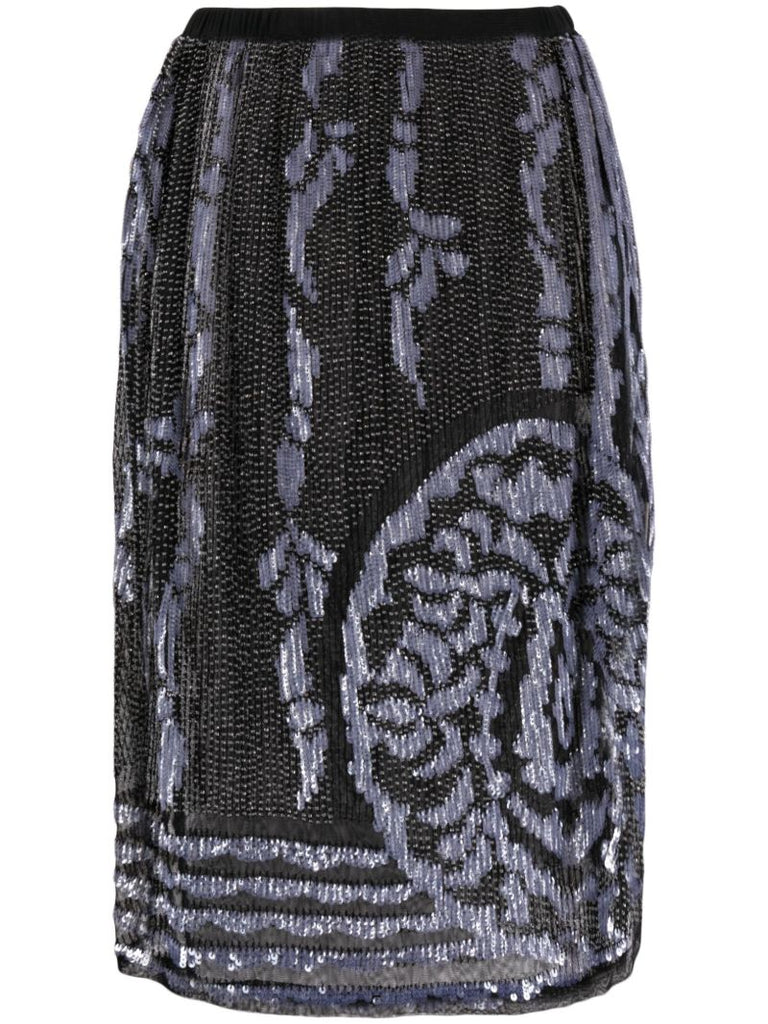 Black Hyatt Beaded Midi Skirt