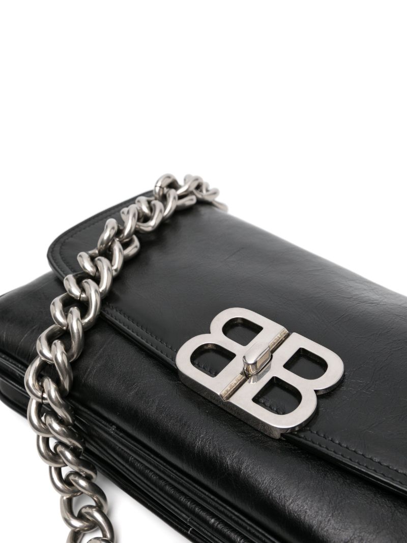 Black Bb Logo Plaque Leather Shoulder Bag