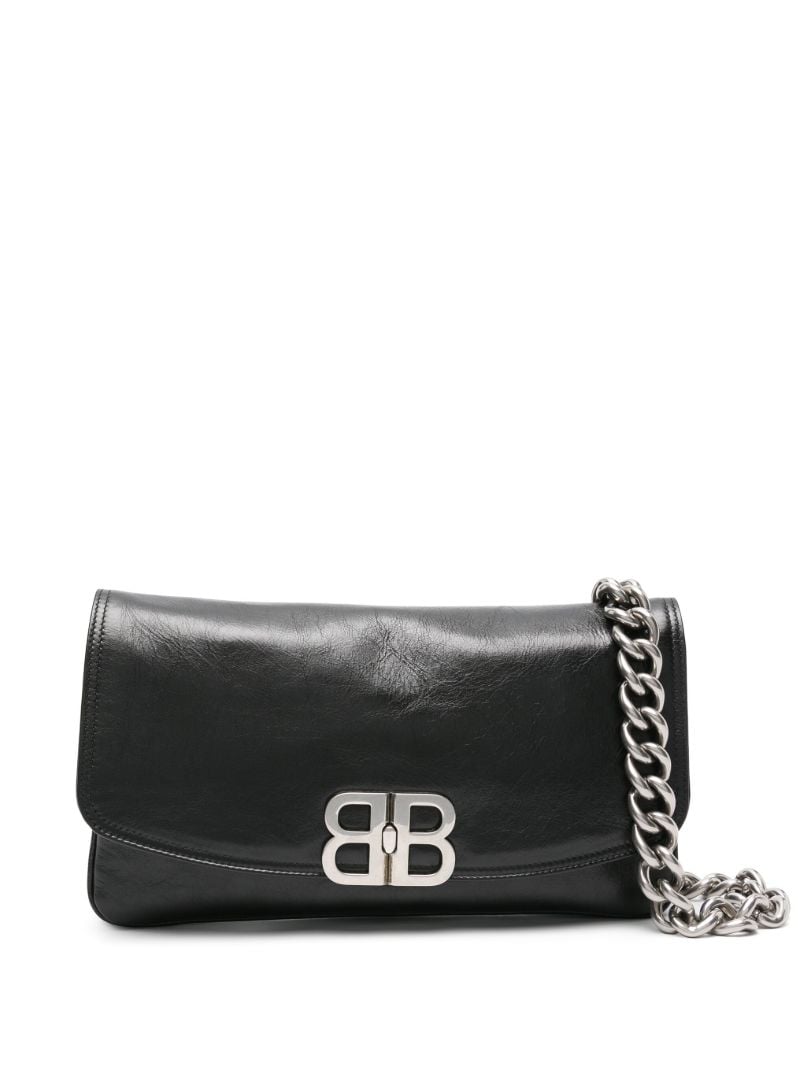 Black Bb Logo Plaque Leather Shoulder Bag