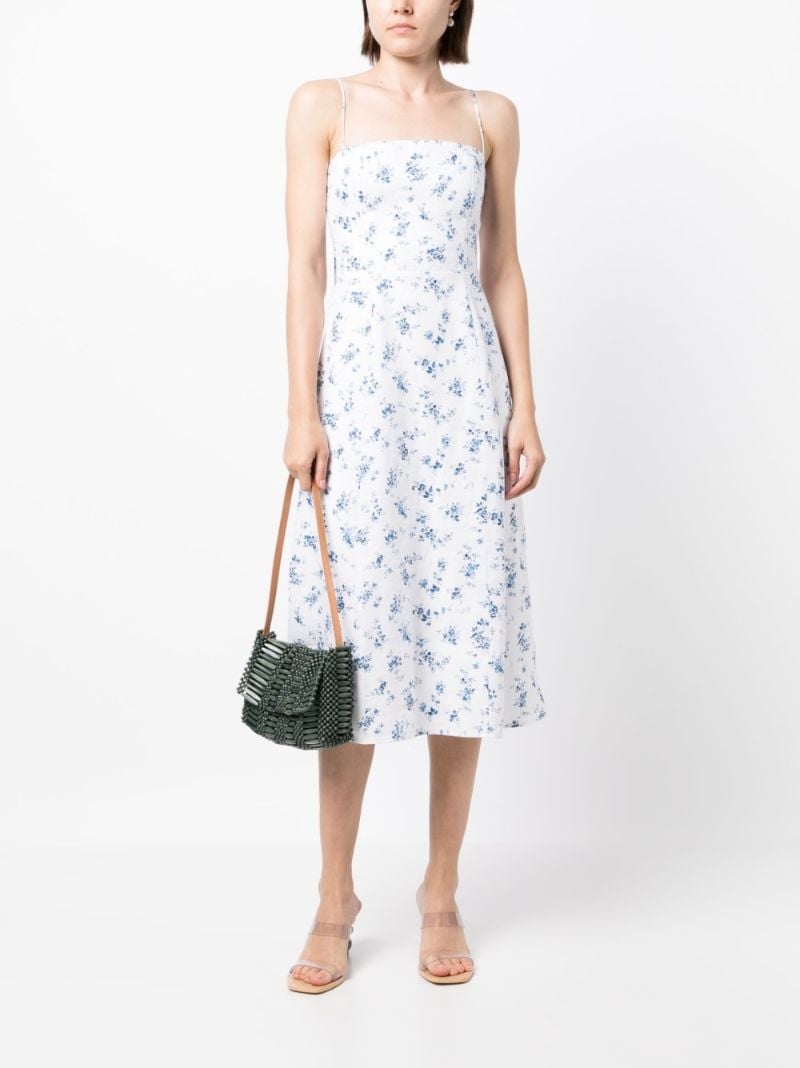 White Christen Floral Print Linen Midi Dress