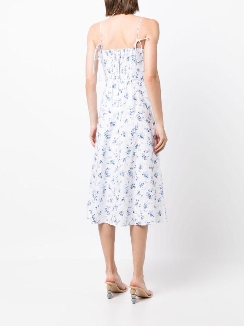 White Christen Floral Print Linen Midi Dress