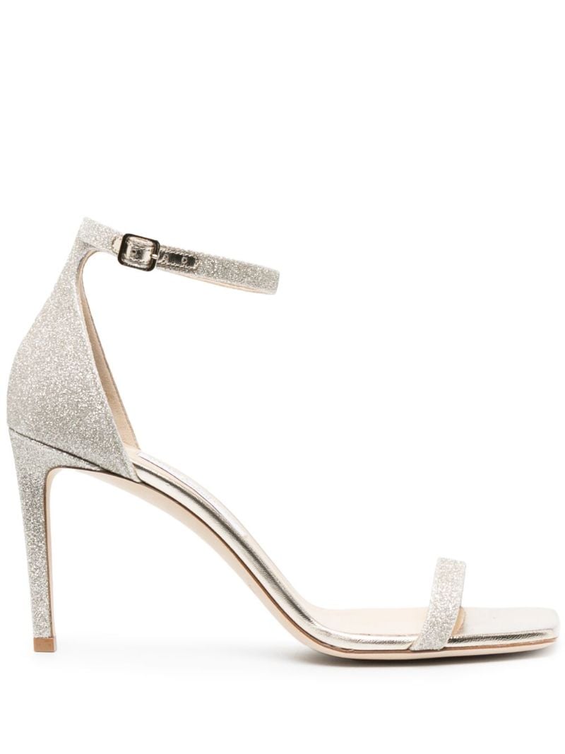 Silver-tone Alva 85 Glitter Leather Sandals