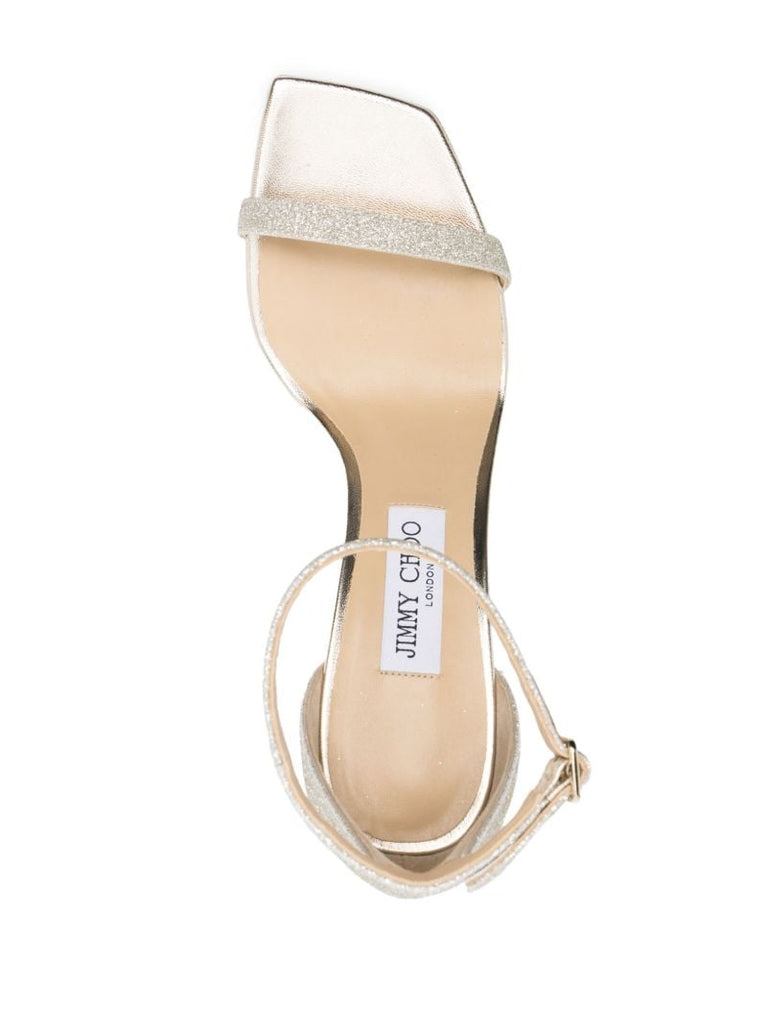 Silver-tone Alva 85 Glitter Leather Sandals