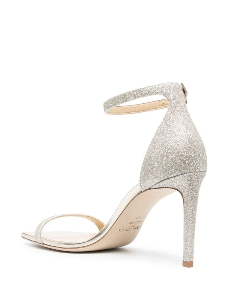 Silver-tone Alva 85 Glitter Leather Sandals
