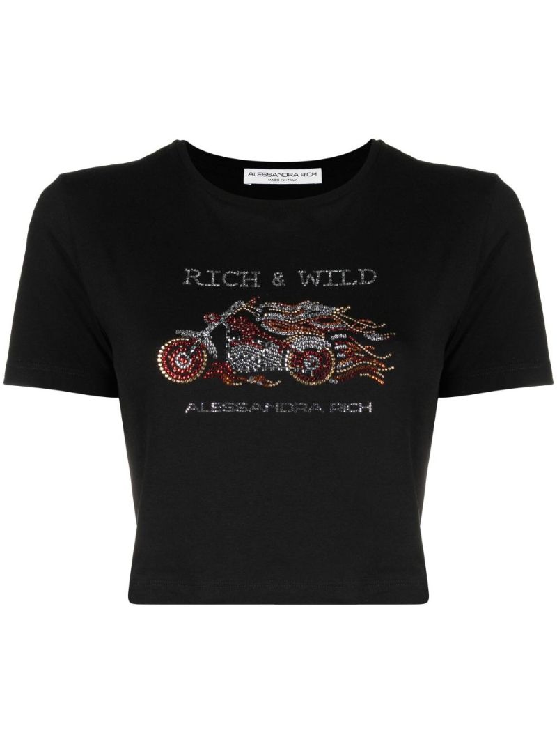 Black Embellished Cropped T-shirt