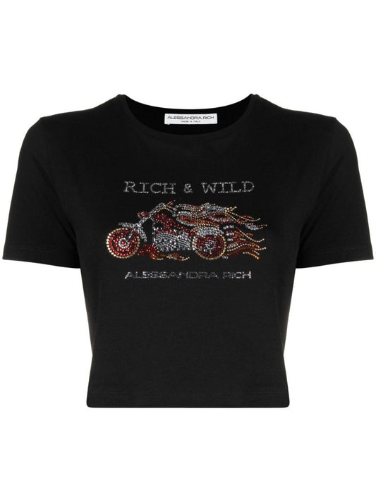 Black Embellished Cropped T-shirt