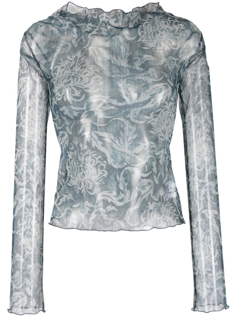 Blue Clavicle Printed Top