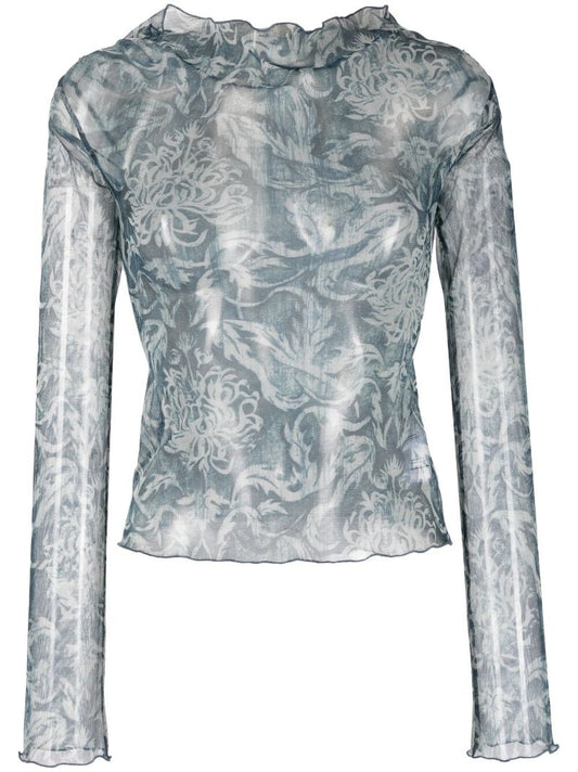 Blue Clavicle Printed Top
