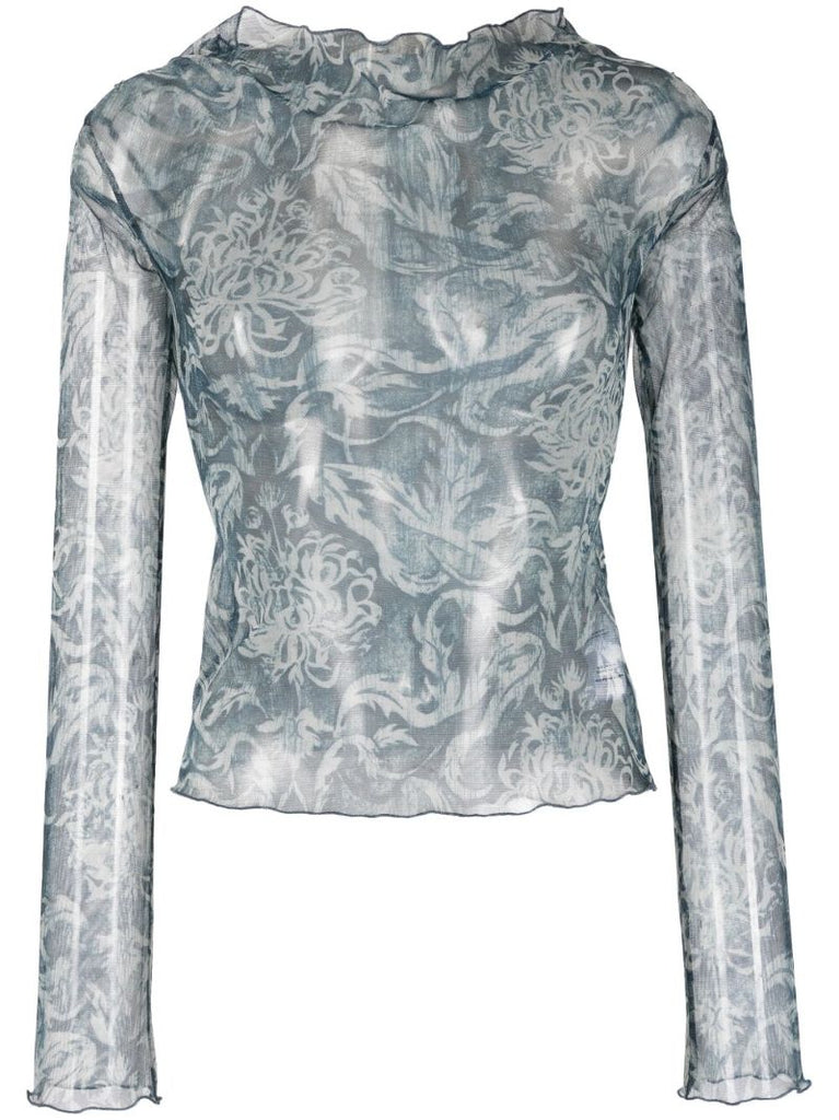 Blue Clavicle Printed Top