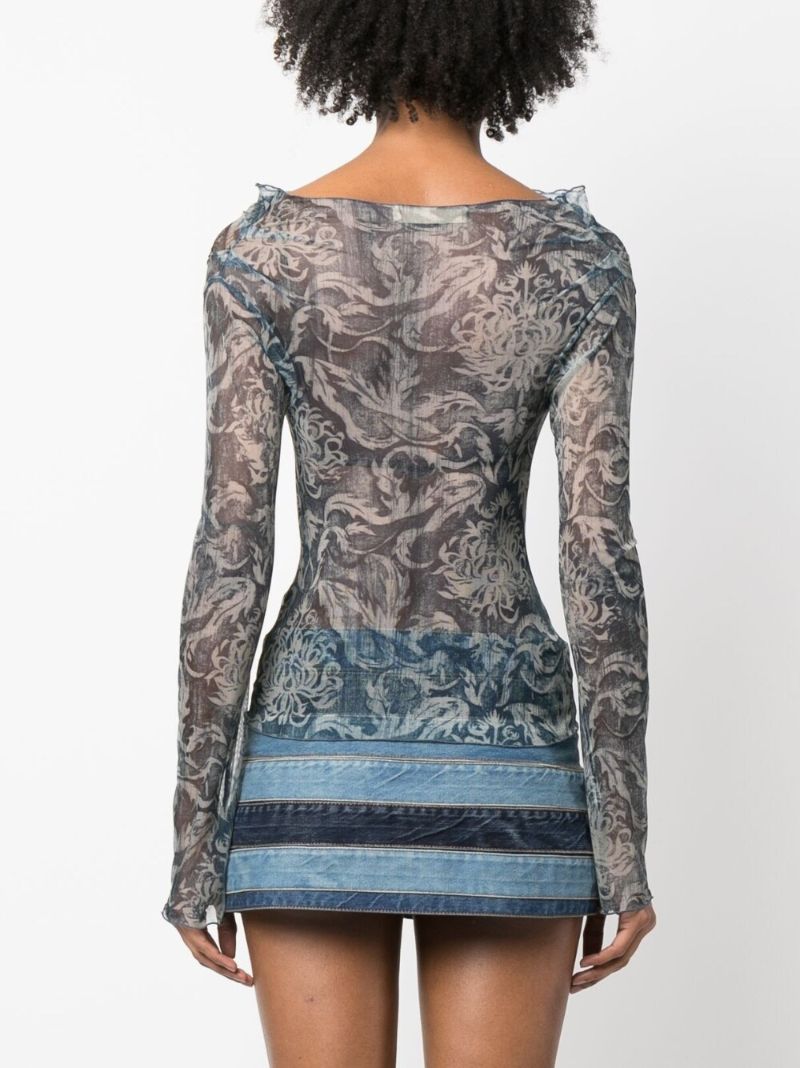 Blue Clavicle Printed Top
