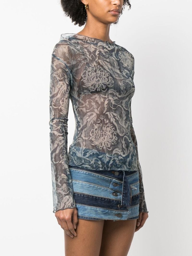 Blue Clavicle Printed Top